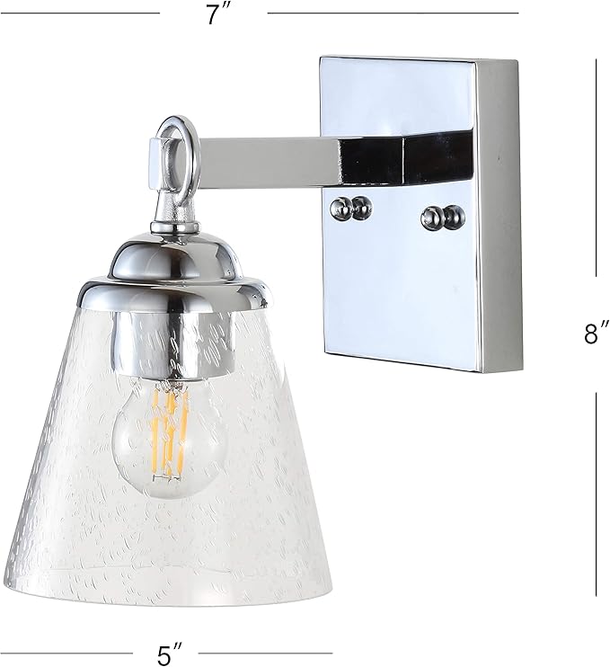 JONATHAN Y 5" Chrome Marion 1-Light Vanity Light Wall Sconce for Bathroom Decor, Clear Seeded Glass Shade, Reversible Hardwired Lamp for Mirror Hallway, LED Bulb JYL7432A