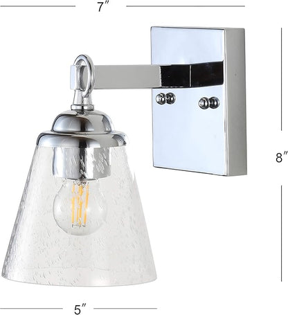 JONATHAN Y 5" Chrome Marion 1-Light Vanity Light Wall Sconce for Bathroom Decor, Clear Seeded Glass Shade, Reversible Hardwired Lamp for Mirror Hallway, LED Bulb JYL7432A