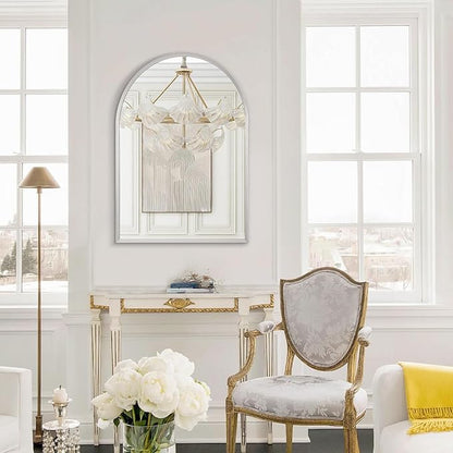 Arched Wall Mirror, 26"x18" Silver Arch Mirror, Metal Frame Bathroom Mirrors, Arched Vanity Mirror for Living Room Bedroom Mantel Entryway