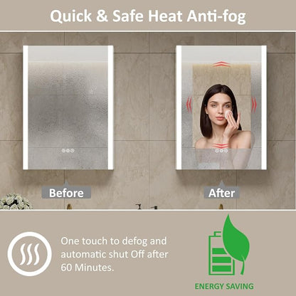 24 x 30 Inch Medicine Cabinet with Mirror and LED Light for Bathroom | Recessed, Wall-Mounted, Dimmable, Anti-Fog, Memory Function, 3 Color Mode, Outlet&USB, Adjustable Shelf, ETL Listed, Aluminum