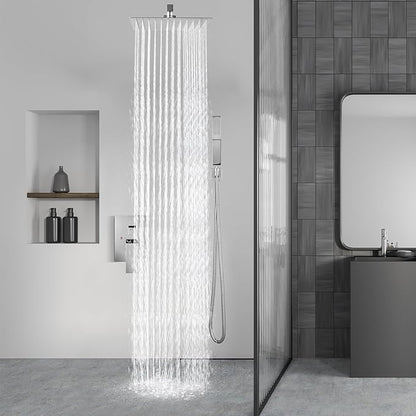 Aolemi Shower Faucet Set Rain Shower System with Handheld Spray Bathroom Shower Combo Rough-in Valve and Shower Trim Kit Included Polish Chrome 12 Inch Wall Mount Shower Head