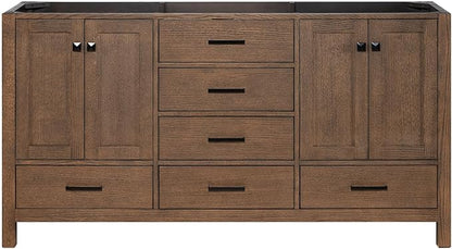 ARIEL Cambridge 66-inch Bathroom Vanity Base Cabinet,Solid Wood, 4 Soft Closing Doors, 6 Dovetail Drawers, Brown Oak