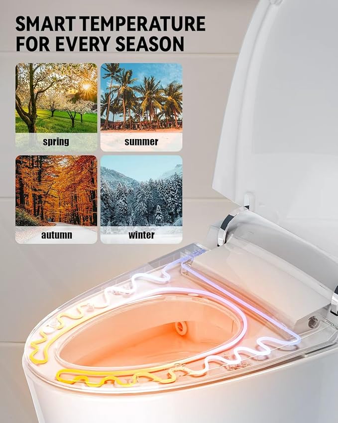 Smart Toilet with Bidet Built in, Elongated Japanese Toilet with Powerful Flusht, Heated Bidet ADA Comfort Height, Dryer, Deodorizer, Night Light