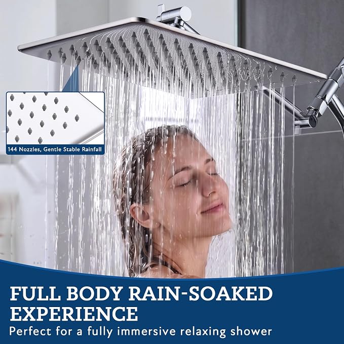 G-Promise 12 Inch All Metal Rain Shower Head with Handheld Spray (Chrome) | Full Body Coverage, Pause Mode Diverter, Power Wash Mode Handheld, Suits Every Height, Easy to Install, Modern Bath Upgrade