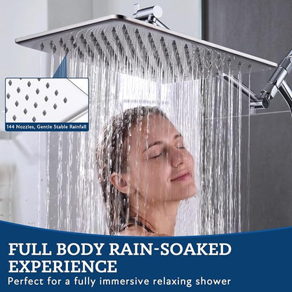 G-Promise 12 Inch All Metal Rain Shower Head with Handheld Spray (Chrome) | Full Body Coverage, Pause Mode Diverter, Power Wash Mode Handheld, Suits Every Height, Easy to Install, Modern Bath Upgrade