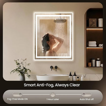 24x32 LED Bathroom Mirror with Anti-Fog, Backlit & Front Lit, Memory | Stepless Dimmable 3 Color CRI 95+ Shatterproof Tempered Glass ETL Listed for Safety Lighted Bathroom Vanity Mirror for Wall