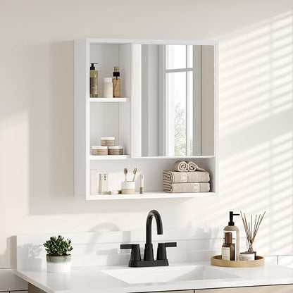 ChooChoo Bathroom Wall Mirror Cabinet, Medicine Cabinet with Single Door and Adjustable Shelf, Over The Toilet Space Saver Storage Cabinet, White