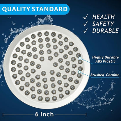 Voolan High Pressure Rain Shower Head - Luxury Modern Look - The Perfect Adjustable Replacement For Your Bathroom Showerhead - Comfortable Shower Experience Even at Low Water Flow (6“ Brushed Chrome)