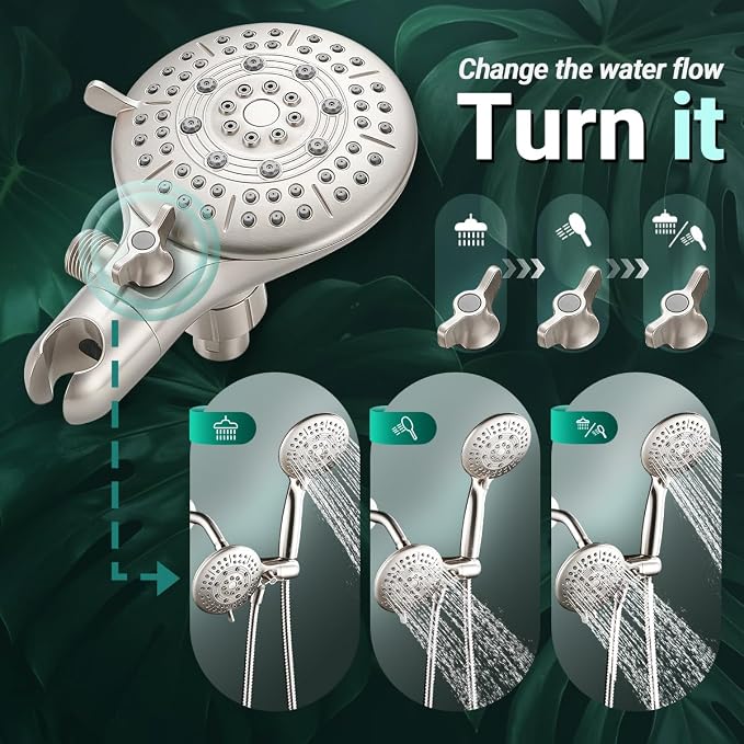 Cobbe® Dual Shower Head Combo, Handheld & Fixed, Brushed Nickel | Two Full-Size Shower Heads, 59'' Stainless Steel Hose, Water Saving with 3-Way Water Diverter, Tool-Free Installation