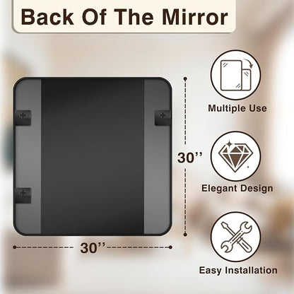 Vanity Bathroom Mirror, 30”x30” Black Bathroom Mirror for Over Sink | HD Tempered Glass, Anti-Rust Frame, Wall Mirrors for Bathroom Sink, Living Room, Entryway, Bedroom