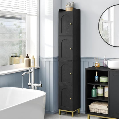 Hzuaneri 4-Tier Narrow Tall Storage Cabinet | Slim Bathroom Storage Cabinet with 4 Adjustable Feet and Shelves, for Living Room, Laundry Room, Black,11"D x 11"W x 70.9"H