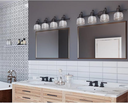 Progress Lighting Archie Collection 4-Light Clear Double Prismatic Glass Coastal Bath Vanity Light Venetian Bronze