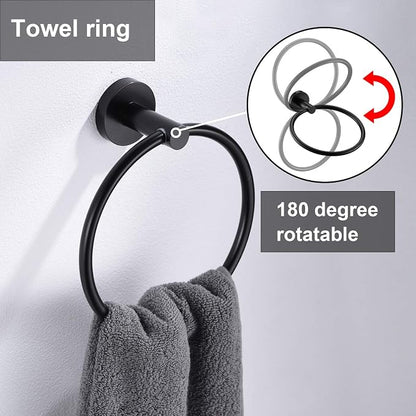 Matte Black Toilet Paper Holder and Hand Towel Ring Set 2 Pieces Bathroom Hardware Accessories Set SUS304 Stainless Steel Heavy Duty Wall Mounted Bathroom Holder…