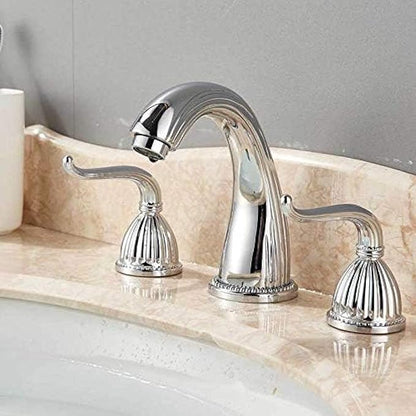 Basin Faucet Deck Mounted Bathroom Mixer Crane Dual Handle 3 Hole Cold and Hot Washing Tap-Antique Brass,Gold(Chrome)
