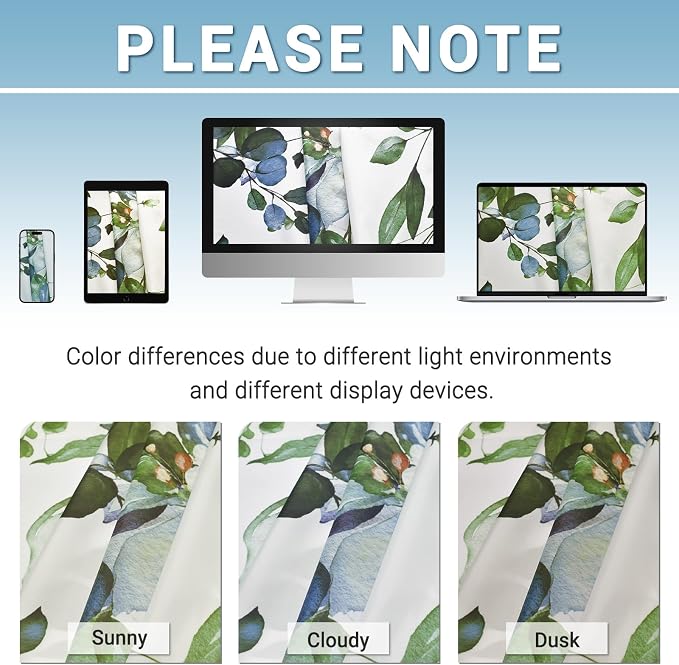 No Hook Floral Shower Curtain with Liner, Eucalyptus Green, 71x77 | Snap in Liner, 3 in 1, Water Repellent, Easy Install, Machine Washable, Hotel Style for Bathroom, Watercolor Pattern
