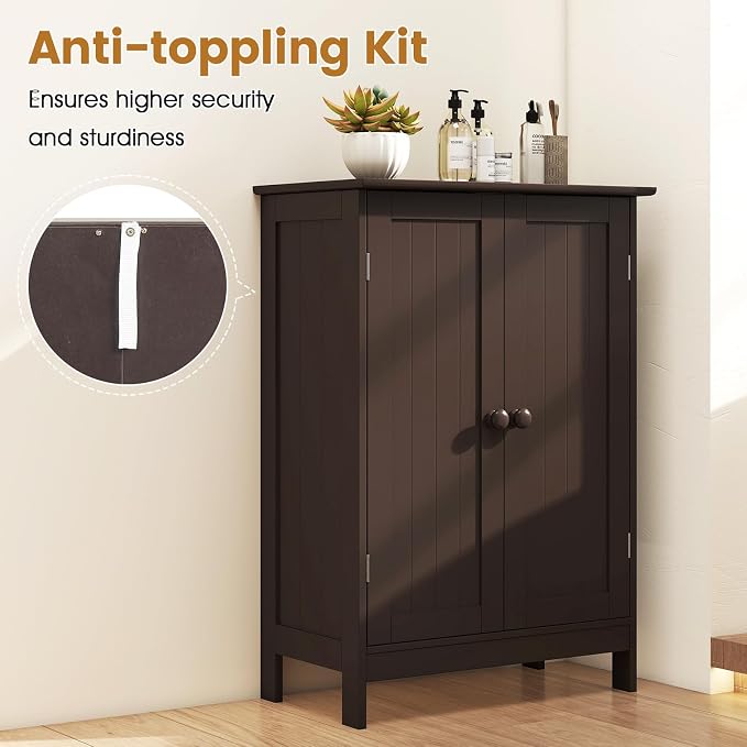 Giantex Storage Cabinet with Doors and Shelves - Freestanding Storage Organizer with Anti-Tipping Device, Entryway Storage Unit for Living Room, Entryway, Bathroom Floor Cabinet (White)