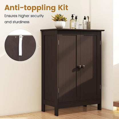Giantex Storage Cabinet with Doors and Shelves - Freestanding Storage Organizer with Anti-Tipping Device, Entryway Storage Unit for Living Room, Entryway, Bathroom Floor Cabinet (White)