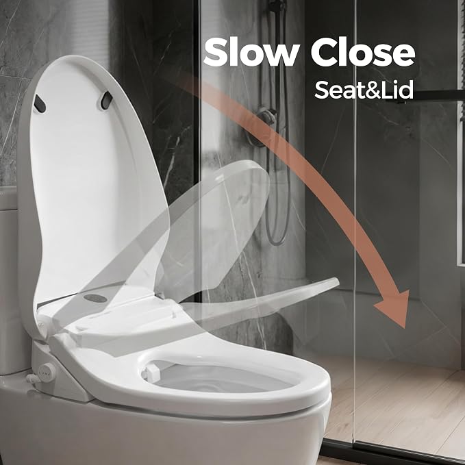 Bidet Toilet Seat Elongated, Electric Bidet Seat for Bathroom 225 | with Instant Warm Water, Warm Air Dryer, Self-Cleaning Nozzle, Soft Close Lid, Night Light