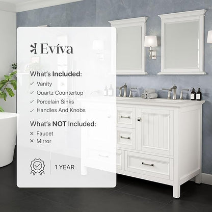 Eviva Britney 48 in. White Double Sink Bath Vanity with Carrara Quartz Top and Undermount Porcelain Sinks