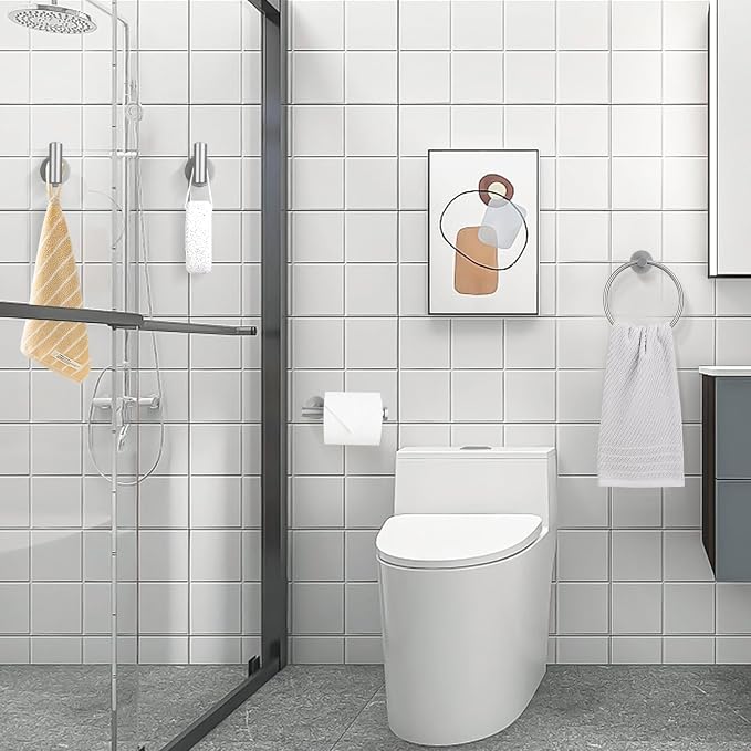 TURS Brushed Steel Towel Ring Toilet Paper Holder Towel Hooks 4-Pieces Bathroom Towel Holder Set SUS304 Stainless Steel Bathroom Accessories Kit Wall Mounted