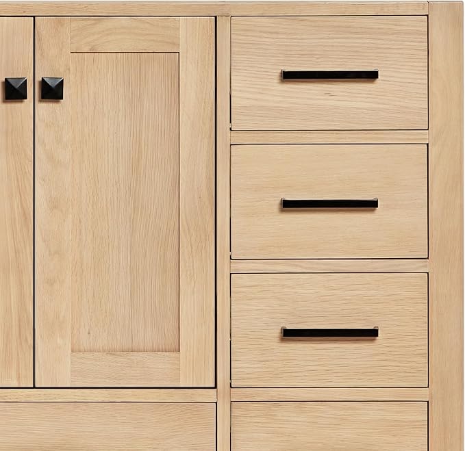 ARIEL Cambridge 36-inch Bathroom Vanity Base Cabinet,Solid Wood, 2 Soft Closing Doors, 5 Dovetail Drawers, White Oak