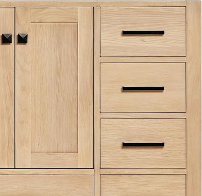 ARIEL Cambridge 36-inch Bathroom Vanity Base Cabinet,Solid Wood, 2 Soft Closing Doors, 5 Dovetail Drawers, White Oak