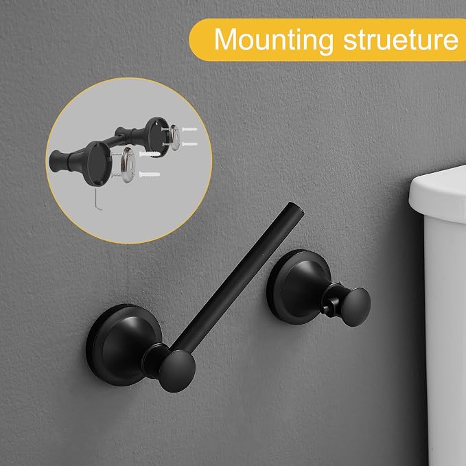 Bathroom Toilet Paper Holder Wall Mount Tissue Holder Matte Black | Rustproof Toilet Tissue Roll Holder, Flexible Double Post Pivoting Handle, Bathroom Accessories SUS304 Stainless Steel