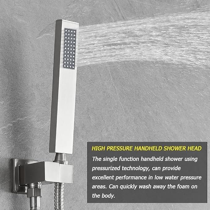 Brushed Nickel Shower System Bathroom 16 Inch Rain Shower Head Ceiling Mount with Handheld Luxury High Pressure Shower Combo Set Shower Faucet Rough-in Valve Body and Trim Kit