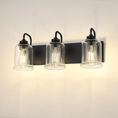 zeyu Black Bathroom Vanity Light, 20.5 Inch Bathroom Light Fixtures Over Mirror, 3-Light Modern Wall Sconces with Clear Glass Shade, ZSL72B-3W BK