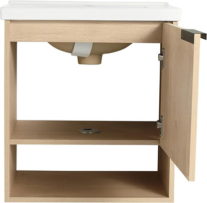 20" Bathroom Vanity with Sink, 20 Inch Floating Bathroom Vanity for Small Space, Modern Bathroom Vanity,Brown Wall Mounted Cabinet Set (066, PLO, 20''W x 14''D)