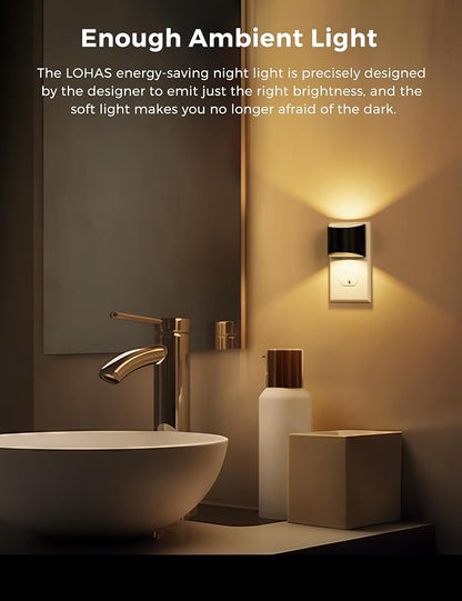 L LOHAS LED Night Lights Plug into Wall 2 Pack, Dusk to Dawn Nightlight | Plug in Night Light with Brightness Adjustable, 3000K Soft White