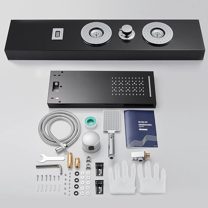ROVOGO Retrofit Shower Panel with LED Rain Shower, 2 Body Jets and Handheld, Easy Connect Stainless Shower Tower Column with Temperature Display, Black (NOT INCLUDE ROUGH-IN VALVE)