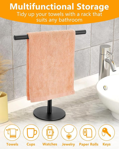 Hand Towel Holder, Bathroom Towel Racks, Countertop Towel Stand, T-Shape Towel Holder for Kitchen, Matte Black Standing Towel Bar