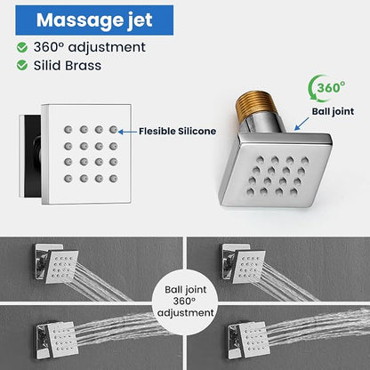 gotonovo Rainfall Shower System with Full Body Jets 4pcs Polished Chrome | 12’’ Rainfall Shower Head with Handheld Spray Combo,Wall Mount,Rough-in Valve and Trim Kit,Brass Body Message Jets,All Metal