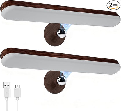 2 Pack Vanity Lights for Mirror with 4000mAh Rechargeable Battery, Touch Control Dimmable Makeup Light with 3 Color Modes, Magnetic 360° Adjustable LED Bathroom Mirror Light, Dark Wood