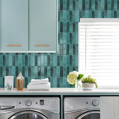 STICKGOO 10-Sheet Peel and Stick Backsplash Tile(Thicker Design) | Self Adhesive Vinyl Wall Tiles, 3D DIY Subway Tiles, Stick on Backsplash for Kitchen and Bathroom(Blue)