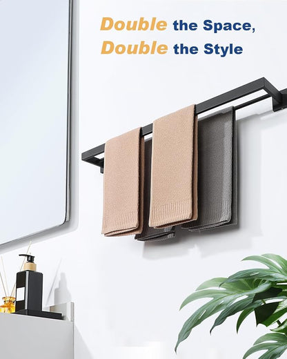 Alise Double Towel Bars Towel Rack for Bathroom Wall Mount 32 Inch,Black | SUS304 Stainless Steel Bathroom Towel Holder, Square Towel Rod Towel Hanger for Bathroom Lavatory Kitchen