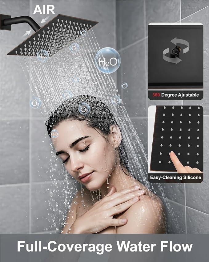 Aolemi Shower System with Rain Head and Handheld,8-Inch,Bronze | High-Pressure Shower Faucet Set with Dual-Function Handheld,Rough-In Valve,1.8 GPM,Wall-Mount Trim Kit