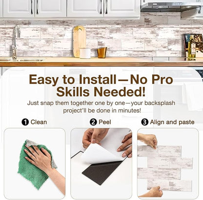 Peel and Stick Backsplash Tile for Kitchen & Bathroom Walls - Waterproof Smart Renter Friendly Sticker