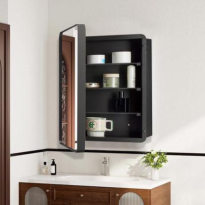 16’’x20’’ Medicine Cabinet,Metal Framed Medicine Cabinet Mirror with Round Corner,Recessed and Surface Mount Bathroom Mirror with Storage, Removeable Shelves,Dark Gray Frame