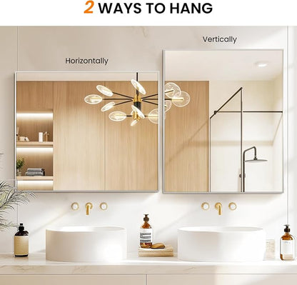 Bathroom Vanity Mirror for Wall, 30"x36" Bathroom Mirror for Over Sink | HD Shatterproof Glass, Rectangular Metal Frame, Horizontally or Vertically, Mirror for Bathroom, Living Room, Entryway,Silver
