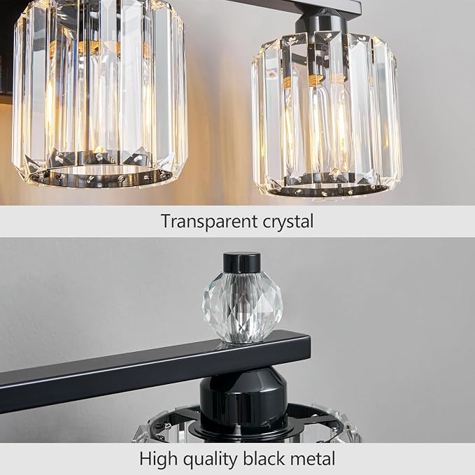 Bathroom Vanity Lights 5-Light Plating Black Modern Crystal Vanity Light Fixtures Over Mirror Crystal Bathroom Vanity Lighting Fixtures