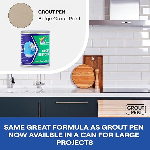 Grout Pen Grout Paint for Tile, Floor & Shower - Beige - 125ml (4.2oz) | Waterproof Paint Grout Refresh Restorer for Kitchen & Bathroom Tiles - Can Size for Larger Projects