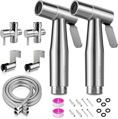 Handheld Toilet Bidet Sprayer 2 Pack, Water Pressure Adjustable Sprayer with Hose and 7/8 "T-valve, Jet Spray and Soft Spray, for Toilet, Bidet, Shower etc., Stainless Steel, Silver