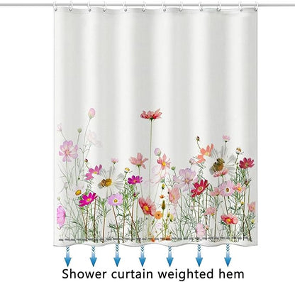 Floral Shower Curtain - 72"W x 84"L, with 12 Hooks, Hem Weighted Bathtub Curtain for Bathroom