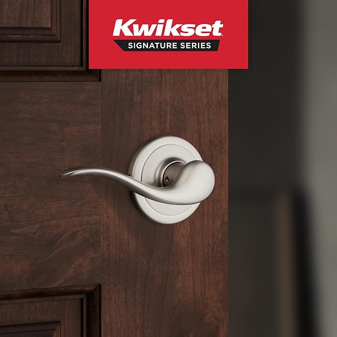 Kwikset Tustin Interior Passage Door Handle, Lever For Closet and Hallway Doors, Reversible Non-Locking Handle Lever, Satin Nickel, with Microban Protection