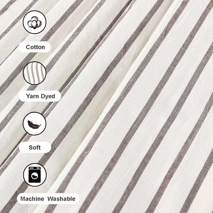 DOSLY Ides Farmhouse Shower Curtain, Beige and Brown Striped, Button Curtain, Spa Waffle and Cotton Woven Fabric, Rustic Charm Country Chic Style, 72x72 in