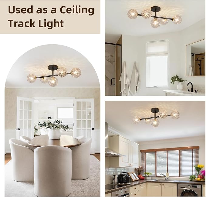 5 Lights Bathroom Vanity Light,Matte Black Globe Bathroom Light Fixtures | Hammered Clear Glass Wall Sconce Lighting,Mid Century Modern Brass Bubble Glass Bathroom Vanity Lights over Mirror,G9 Base