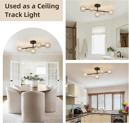 5 Lights Bathroom Vanity Light,Matte Black Globe Bathroom Light Fixtures | Hammered Clear Glass Wall Sconce Lighting,Mid Century Modern Brass Bubble Glass Bathroom Vanity Lights over Mirror,G9 Base