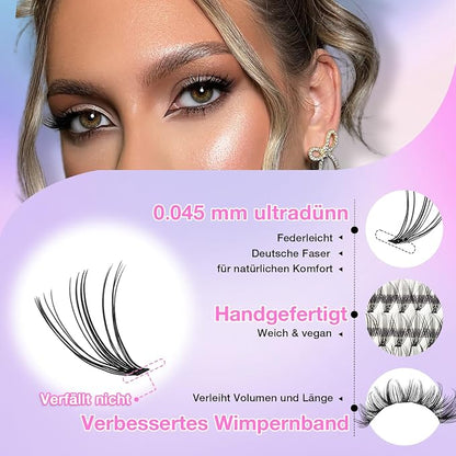Lash Clusters Kit, DIY Cluster Eyelash Extensions 9‑16mm, 30D+40D, 280pcs Fluffy D Curl Natural Lashes with Bond & Seal,Remover,Tweezers,Brush–Fake Cat Eye Wispy Individual Clusters(MIX1-1-L)